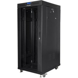 Комуникационен шкаф Lanberg rack cabinet 19" free-standing 27U / 600x800 self-assembly flat pack with glass door LCD, black
