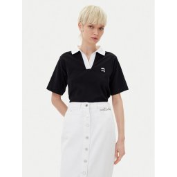 KARL LAGERFELD Тениска с яка и копчета A2W17111 Черен Regular Fit