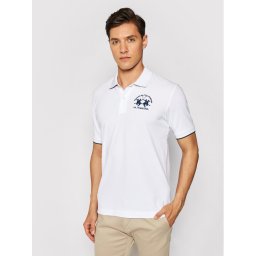 La Martina Тениска с яка и копчета CCMP01 PK001 Бял Regular Fit