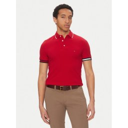 Tommy Hilfiger Тениска с яка и копчета Flag Cuff MW0MW38458 Червен Slim Fit