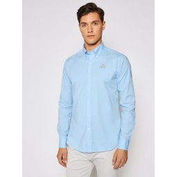La Martina Риза Poplin CCMC02 PP003 Светлосиньо Slim Fit