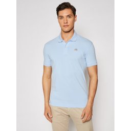 La Martina Тениска с яка и копчета Piquet CCMP02 PK001 Светлосиньо Slim Fit