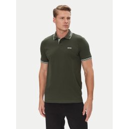 BOSS Тениска с яка и копчета Paul 50506193 Зелен Slim Fit