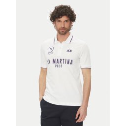 La Martina Тениска с яка и копчета Yeshayahu MAP320 PK001 Бял Regular Fit