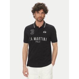 La Martina Тениска с яка и копчета Yeshayahu MAP320 PK001 Черен Regular Fit