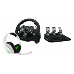 Волан Logitech Driving Force G920 в комплект със слушалки Logitech Astro A10, 900° въртене, два мотора за вибрация и реализъм, USB, за Xbox Series X|S/Xbox One/PC