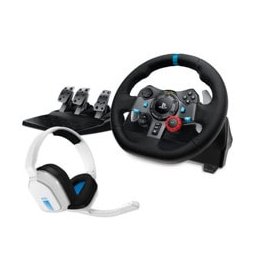 Волан с педали Logitech G29 Driving Force в комплект със слушалки Logitech Astro A10 (991-000486), PC, PS3/PS4/PS5, състезателен модел, 900 градуса на завъртане