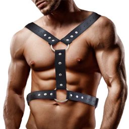 Кожен харнес BDSM нагръдник с халки "FABRIO BLACK"