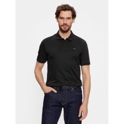 Calvin Klein Тениска с яка и копчета Smooth Cotton Slim Polo K10K111657 Черен Regular Fit