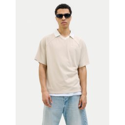 Jack & Jones Тениска с яка и копчета Lido 12276758 Бежов Loose Fit