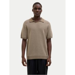 Jack & Jones Тениска с яка и копчета Ceaston 12273012 Бежов Regular Fit