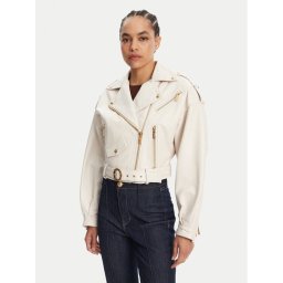 Just Cavalli Кожено яке 78PAVP05 Бял Loose Fit