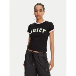 Juicy Couture Тишърт Collegiate Ringer JCWCT125320 Черен Slim Fit
