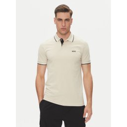 BOSS Тениска с яка и копчета Paul 50506193 Бежов Slim Fit