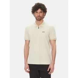 BOSS Тениска с яка и копчета Philix Pima 50538177 Бежов Regular Fit