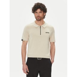 BOSS Тениска с яка и копчета K_Perform-Max_Pl 50537146 Бежов Slim Fit