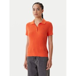 Tommy Hilfiger Тениска с яка и копчета Fine WW0WW41474 Оранжев Regular Fit
