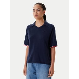 Tommy Hilfiger Тениска с яка и копчета WW0WW45694 Тъмносин Regular Fit