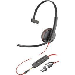 HP Poly Blackwire 3215 Monaural USB-C Headset +3.5mm Plug +USB-C/A Adapter