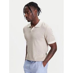 United Colors Of Benetton Тениска с яка и копчета 1094K301J Бежов Regular Fit