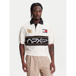 Tommy Hilfiger Тениска с яка и копчета F1 Movie Race Day MW0MW41393 Екрю Relaxed Fit