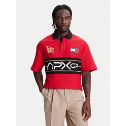 Tommy Hilfiger Тениска с яка и копчета F1 Movie Race Day MW0MW41393 Червен Relaxed Fit