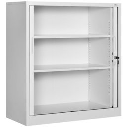 Метален шкаф RFG DZX-019/WHITE, 2x рафтове, прахово боядисан, метален, заключване, плъзгащи се ролетни врати, сив