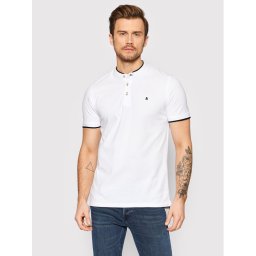 Jack & Jones Тениска с яка и копчета Paulos 12199711 Бял Regular Fit