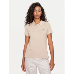 Gant Тениска с яка и копчета Shield 4200870 Бежов Slim Fit