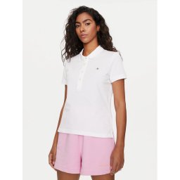 Gant Тениска с яка и копчета Shield 4200870 Бял Slim Fit