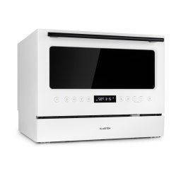 Klarstein Azuria, съдомиялна машина, EEK F, 1380W, 6,5 л, 6 подложки за хранене, стъклена предна част, бяла (DSM-Tabletop-3602Kwh)