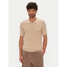 U.S. Polo Assn. Тениска с яка и копчета MUP3369 Бежов Slim Fit