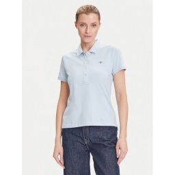 Gant Тениска с яка и копчета Sheild 4200870 Светлосиньо Slim Fit