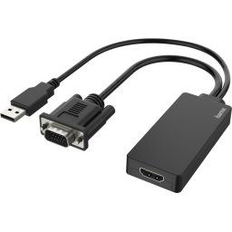 Конвертор HAMA, VGA+USB мъжко - HDMI женско, Full HD 1080p, Черен