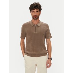 Michael Kors Тениска с яка и копчета CT560GT469 Кафяв Regular Fit