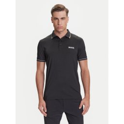 BOSS Тениска с яка и копчета Paul Pro 50506203 Черен Slim Fit