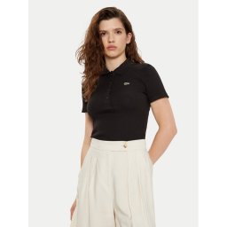 Lacoste Тениска с яка и копчета DF5377 Черен Slim Fit