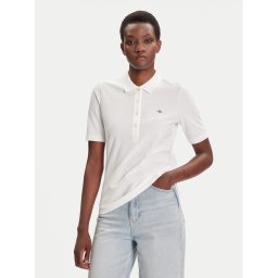 Gant Тениска с яка и копчета Shield 4202231 Екрю Slim Fit