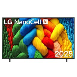 LG 75NANO80A3B, 75" 4K HDR Smart Nano Cell TV, 3840x2160, DVB-T2/C/S2, AI Alpha 7, HDR 10 PRO, webOS 25, ThinQ AI, VRR, ALLM, HGiG, WiFi, Clear Voice, AI Upscaling, Bluetooth, Hdmi e-ARC , CI, LAN, AirPlay2, Chromecast, 2 Pole stand, Black