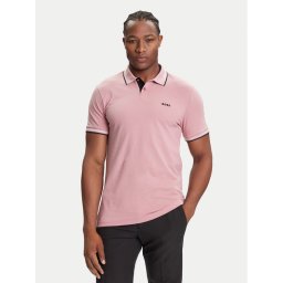 BOSS Тениска с яка и копчета Paul 50506193 Розов Slim Fit