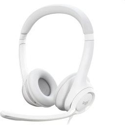 Слушалки с микрофон Logitech H390, USB, Бял