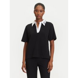 KARL LAGERFELD Тениска с яка и копчета A3W17113 Черен Regular Fit