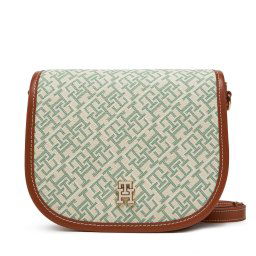 Дамска чанта Tommy Hilfiger Th Monoplay Leather Saddle Bag AW0AW17414 Зелен