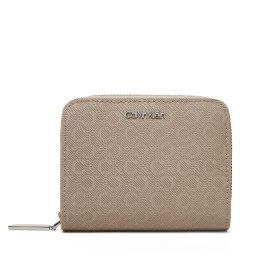 Малък дамски портфейл Calvin Klein Ck Must Aop Md Zip Around W Flap LV04F1037G Бежов