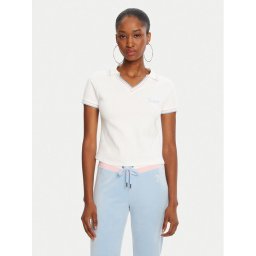 Juicy Couture Тениска с яка и копчета JCWCT225355 Бял Regular Fit