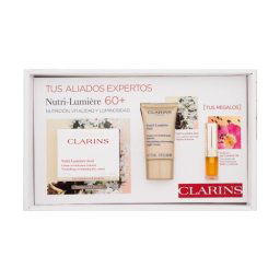 Clarins Nutri-Lumière Gift Set 60+ подаръчен комплект: дневен крем за лице Nutri-Lumiére 50 ml + нощен крем за лице Nutri-Lumiére 15 ml + масло за устни Lip Comfort Oil 1,4 ml за жени