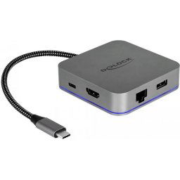 Докинг станция Delock USB-A, USB-C, HDMI, Gigabit LAN, PD, Подсветка, Сив