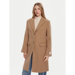 Calvin Klein Вълнено палто LV044D558G Кафяв Slim Fit