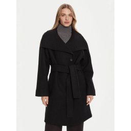 Calvin Klein Вълнено палто LV044D557G Черен Regular Fit