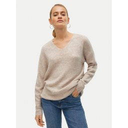 Vero Moda Пуловер Crewlefile 10233357 Бежов Loose Fit